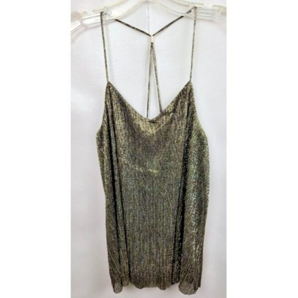 Express Womens Tank Top Medium Gold Black Metallic Strappy Back Glam Party